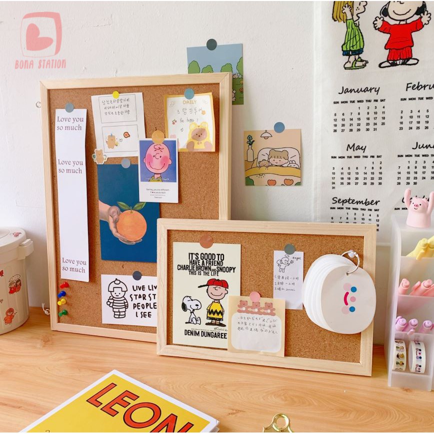 [ Kèm Ghim Và Sticker ] Bảng Ghim Gỗ Bần 2 mặt / Khung Treo ảnh Pinboard Decor Trang Trí Tường Phòng