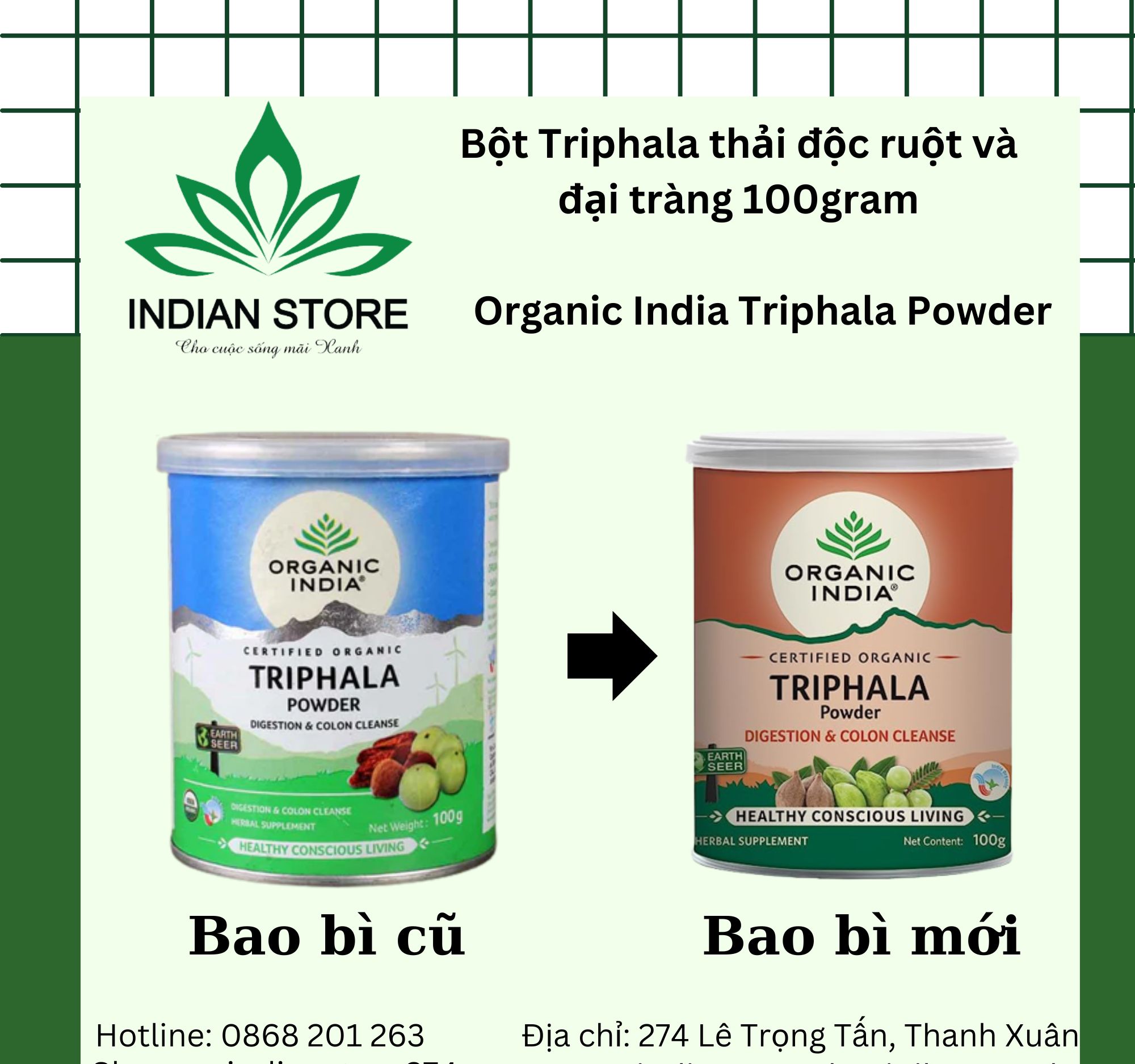 Organic India Triphala Powder- Bột hữu cơ detox ruột và đại tràng