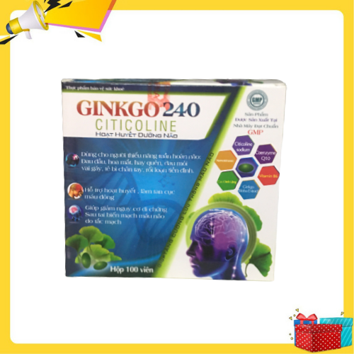 Hoạt huyết dưỡng não Ginkgo240 - Hỗ trợ hoạt huyết làm tan cục máu đông làm giảm nguy cơ di chứng sau tai biến mạch máu não- Hộp 100 viên