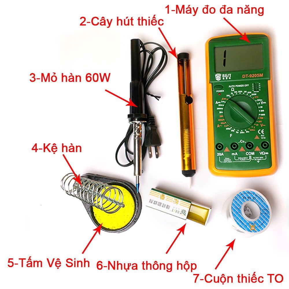 Bộ mỏ hàn chì 60w   6 món dụng cụ kỹ thuật ( BH 03 Tháng )