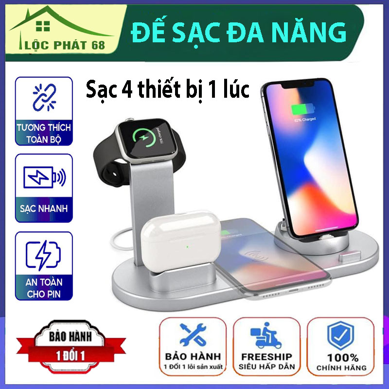 Đế sạc không dây 3 in 1, đế sạc điện thoại không dây đa năng, đế sạc điện thoại 3in1 thông minh, sạc không dây đa năng cho điện thoại tai nghe bluetooth, Bộ sạc không dây đa năng - Bảo Hành 12 Tháng