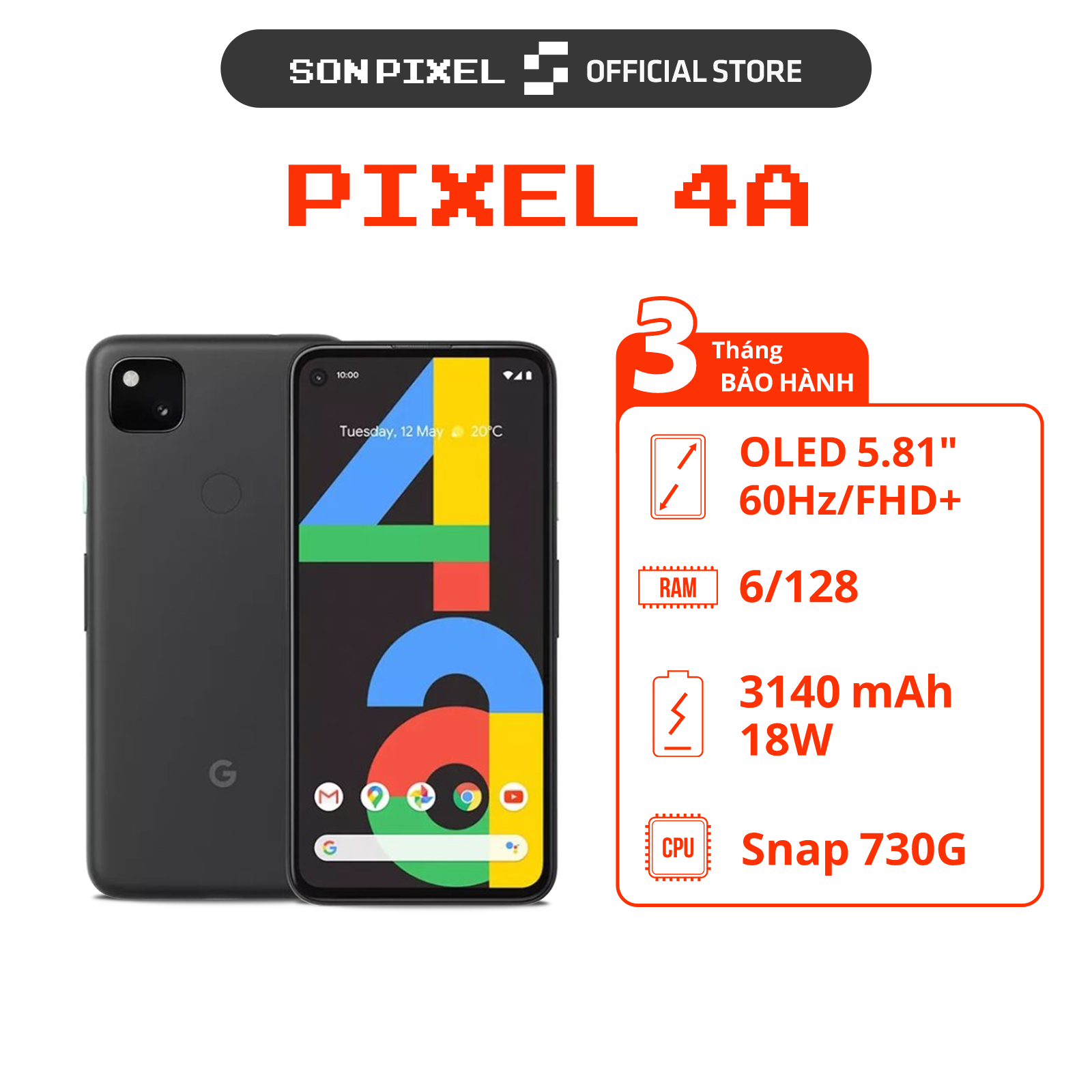 Google Pixel 4a Điện Thoại GG Chip Snapdragon 730 G Ram 6G/128GB. Bản Quốc Tế, Sonpixel.