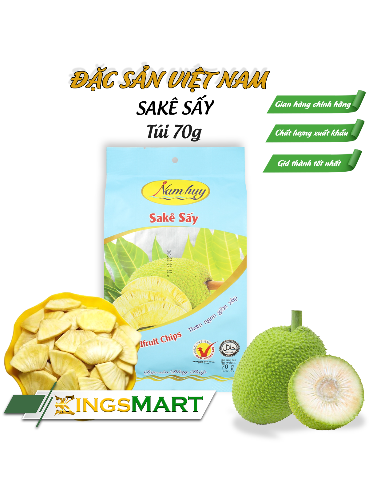 Sakê sấy không đường - thương hiệu nam huy - đặc sản đồng tháp - túi 70g - kingsmart
