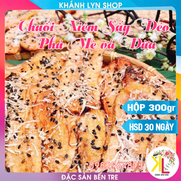 Chuối Xiêm Sấy Dẻo Phủ Mè và Dừa - Hộp 300g - Đồ ăn vặt NGON BỔ RẺ TỐT cho sức khỏe