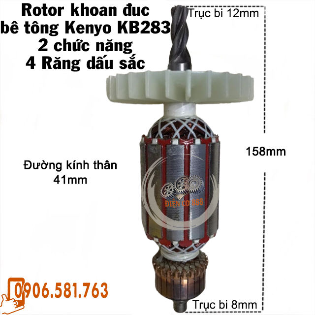 Rotor khoan đuc kenyo kb283 4 răng 220v - tặng chổi than