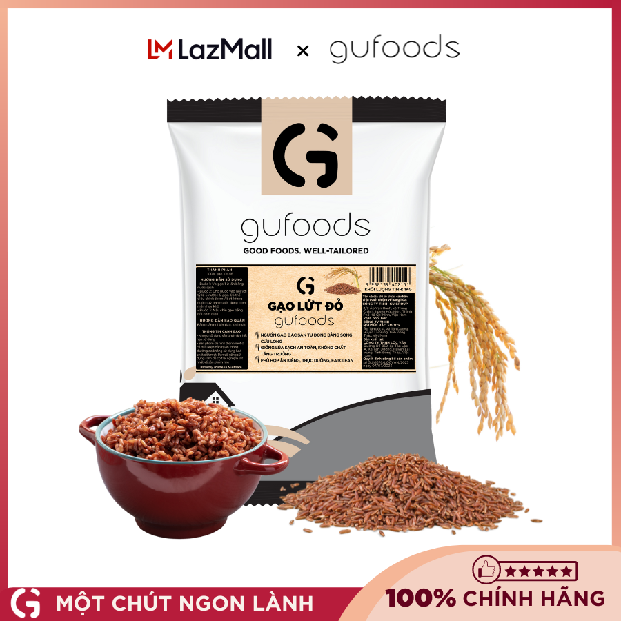 Gạo lứt đỏ ăn kiêng GUfoods (1kg) - Giảm cân, Thực dưỡng, Eat clean