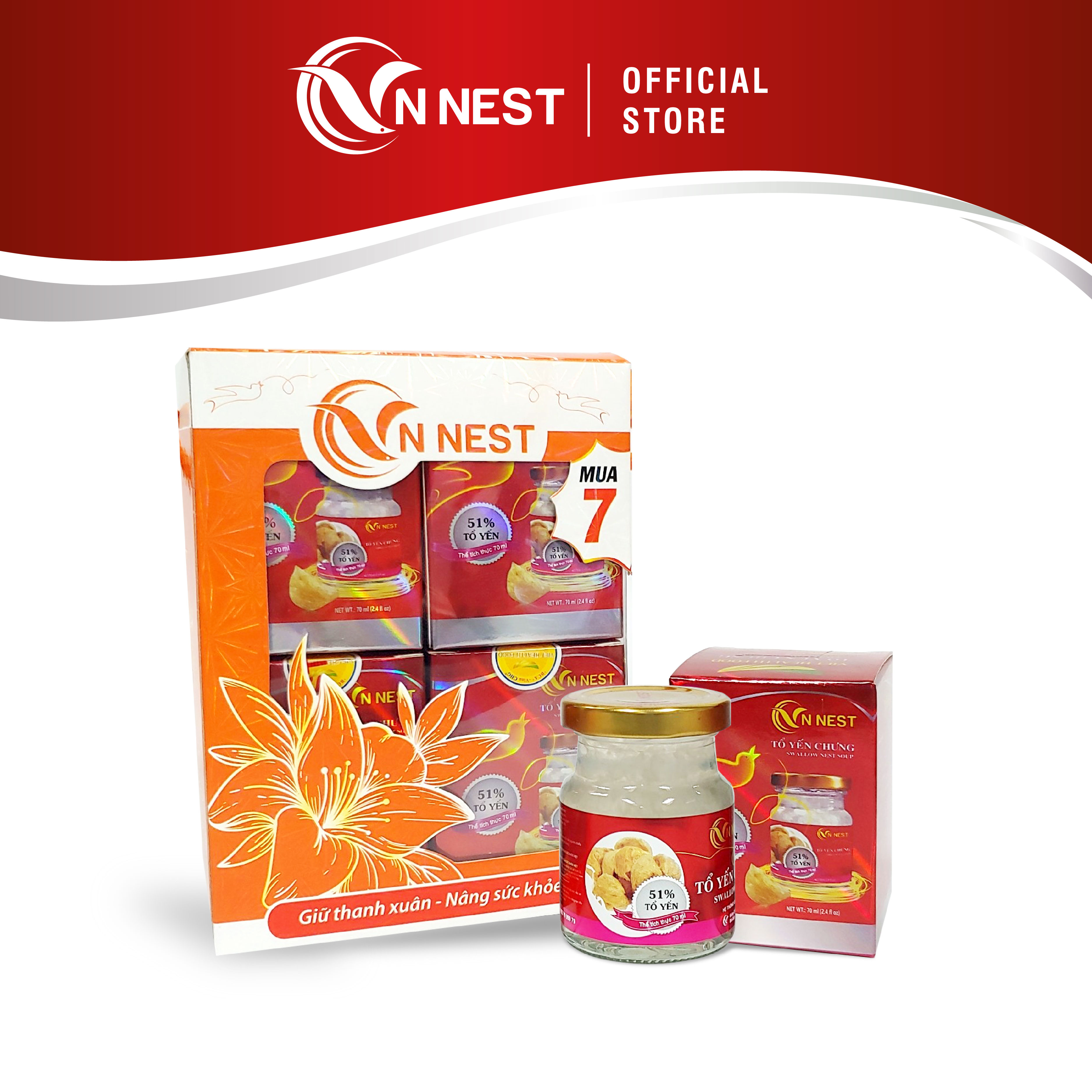 Combo ưu đãi - mua 7 tặng 1 - hũ yến chưng đường phèn vn nest - 08 hũ x 70ml - tổ yến nguyên chất - thương hiệu yến sào vn nest