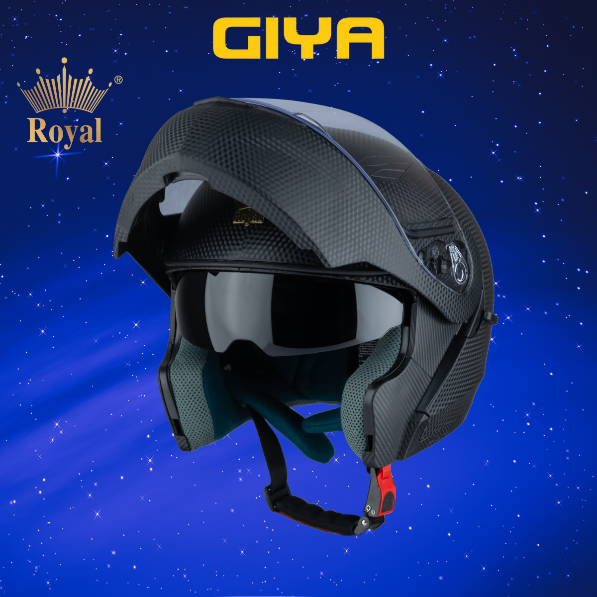 Mũ bảo hiểm xe máy fullface Royal M179 vân carbon, nón bảo hiểm lật cằm 2 kính màu đen cá tính - Giya Helmet