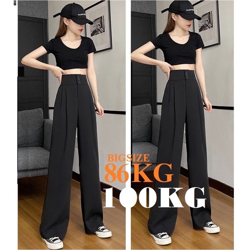 Lưng Cao 8cm 3 Tầng Cúc Quần Ống Rộng Nữ Vải Tuyết Mưa Chuẩn Store Có Big Size Over size tới 90Kg