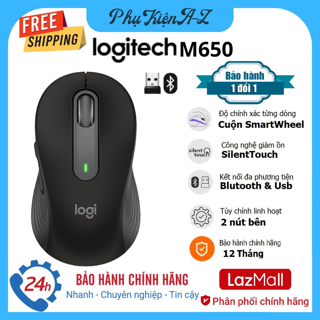LazMaII Sale 50% Chuột không dây yên lặng Logitech M650 Business/ M650/ M650L SilentTouch, Kết nối Usb/ Bluetooth, SmartWheel, Logitech Không Dây, Kết Nối PC/Laptop, Giảm Tối Đa Tiếng Ồn, Thiết Kế Siêu Đẹp, Độ Chính Xác Cao
