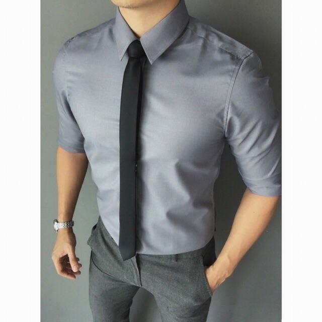 Áo sơ mi nam Ghi Xám (CAM KẾT ĐẸP 100%) không nhăn, Sơ mi nam trơn dáng ôm Body Hàn quốc