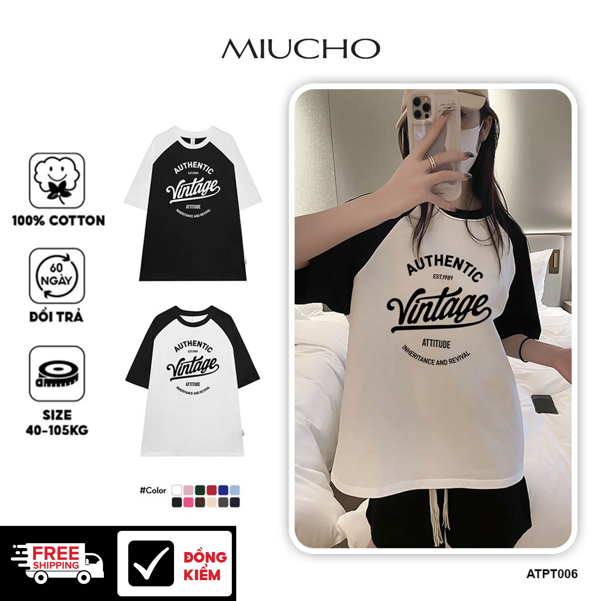  Áo thun phối unisex form rộng ATPT006 Miucho chất vải cotton in graphic 