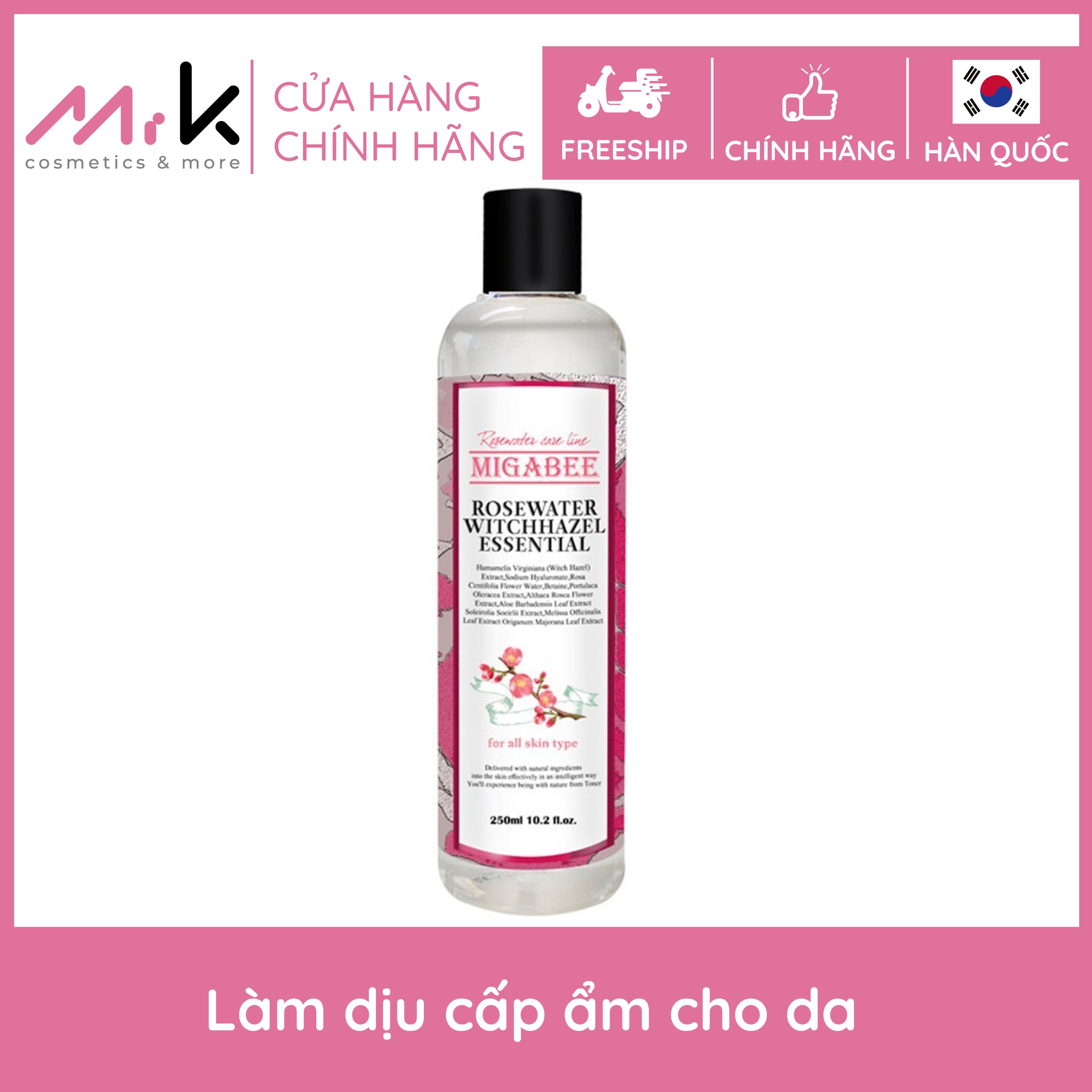 [XẢ KHO] Toner tinh chất hoa hồng Migabee Rosewater WitchHazel Essential nhập khẩu chính hãng Hàn Quốc, chống viêm, làm sạch sâu, ngăn ngừa mụn ẩn cho da, phù hợp cho da mụn.