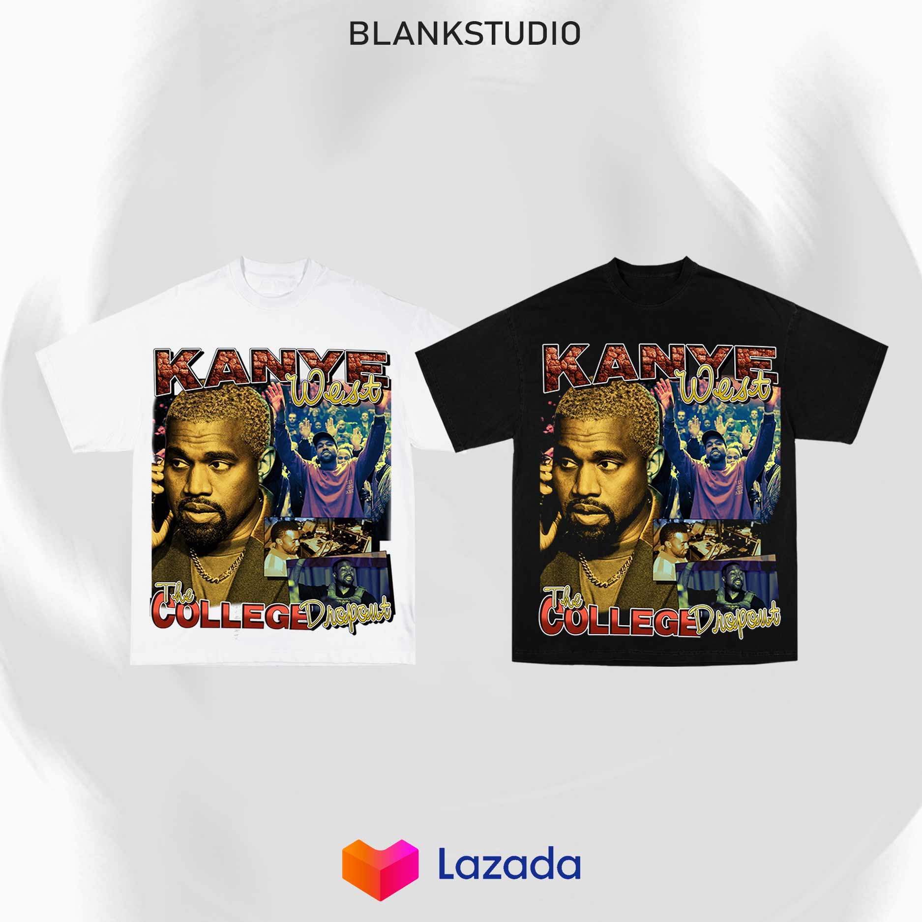 Blank | áo thun kanye west tay lỡ unisex - đen/trắng cổ tròn
