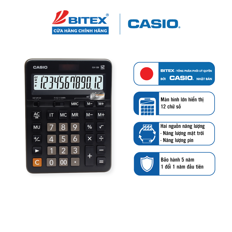 Máy tính Casio GX-12B chính hãng, hiển thị 12 số, chính xác, tiện dụng, nhiều chức năng
