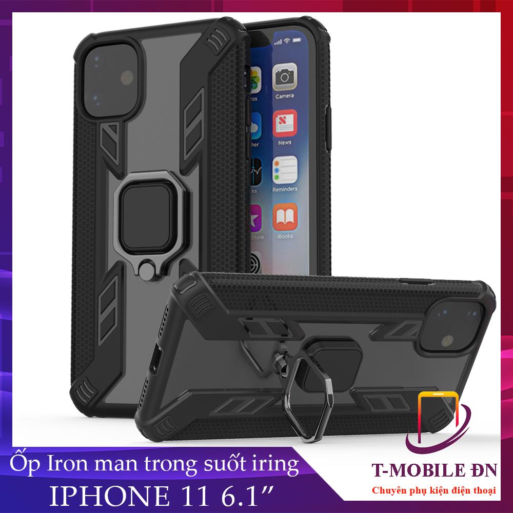Ốp lưng dành cho Iphone 11 iRON MAN IRING trong suốt nhựa PC cứng viền dẻo chống sốc, phần camera nhô 0.3mm bảo vệ, ôm full 360 viền lên mặt trước