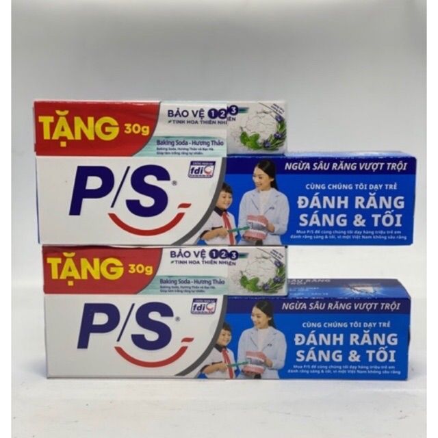 KEM ĐÁNH RĂNG PS - Ngừa sâu răng vượt trội 180g tặng p/s bảo vệ 123 Baking Soda 30g