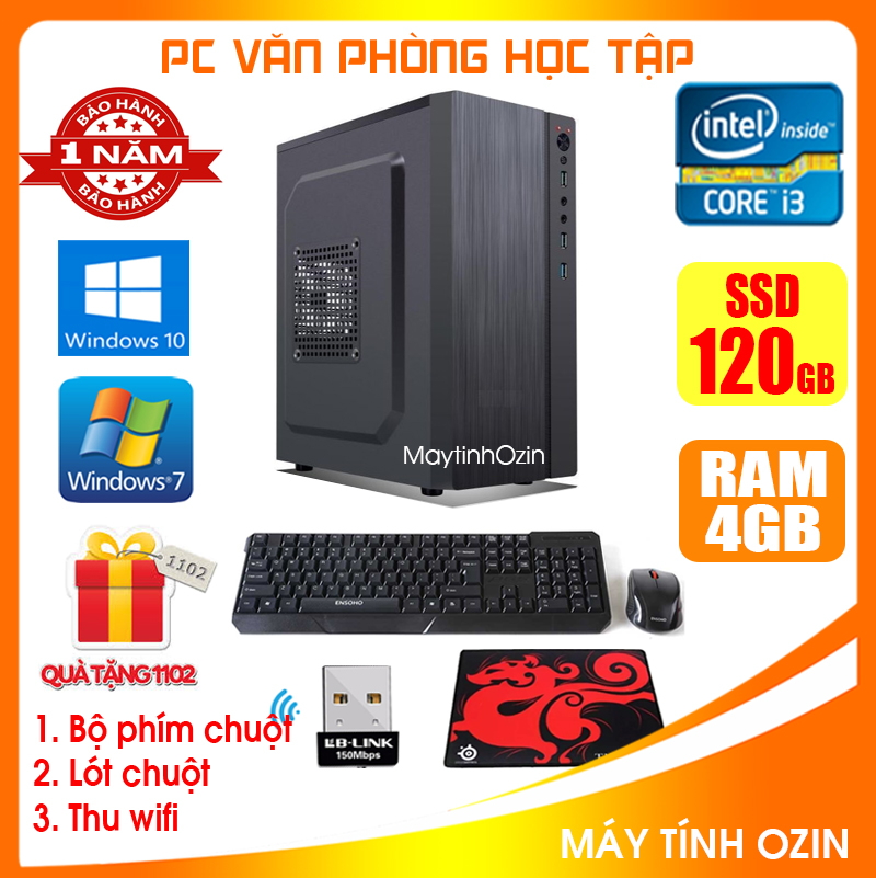 Case máy tính để bàn văn phòng CPU G620 / Corre i3 2100 / Ram 4-8GB / SSD 120-240GB [TẶNG: Bộ phím chuột + USB thu wifi +  bàn di chuột] VPi32 - LOZ