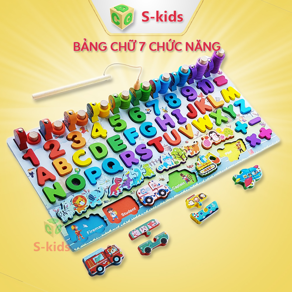 Đồ chơi bảng chữ cái thông minh S-kids bộ trò chơi câu cá và ghép số học bằng gỗ cho bé.