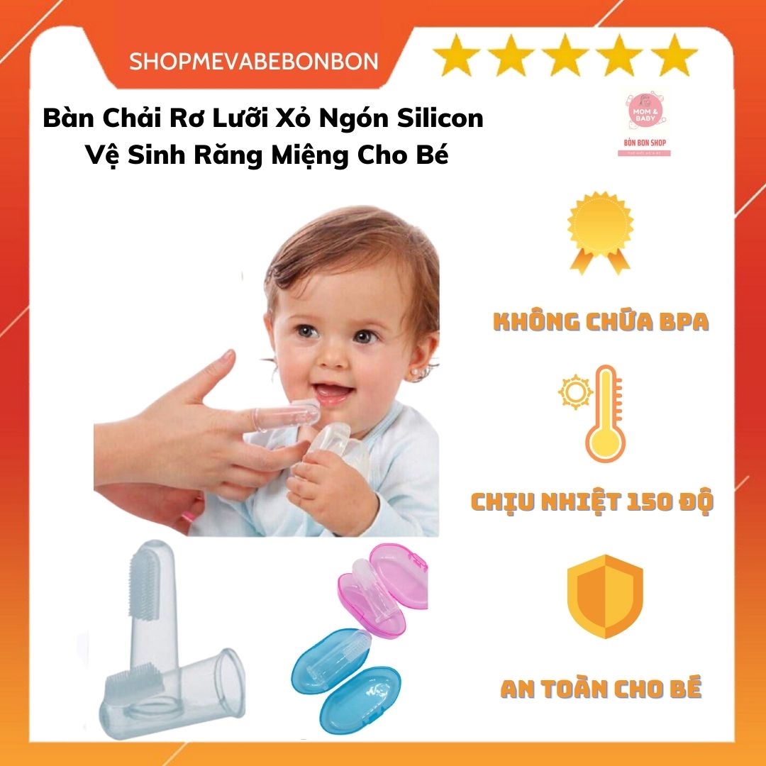 Bàn Chải Rơ Lưỡi Xỏ Ngón Silicon Vệ Sinh Răng Miệng Sạch Sẽ Chống Tưa Lưỡi Cho Bé, An Toàn Chịu Nhiệt 150 Độ Dễ Dàng Tiệt Trùng