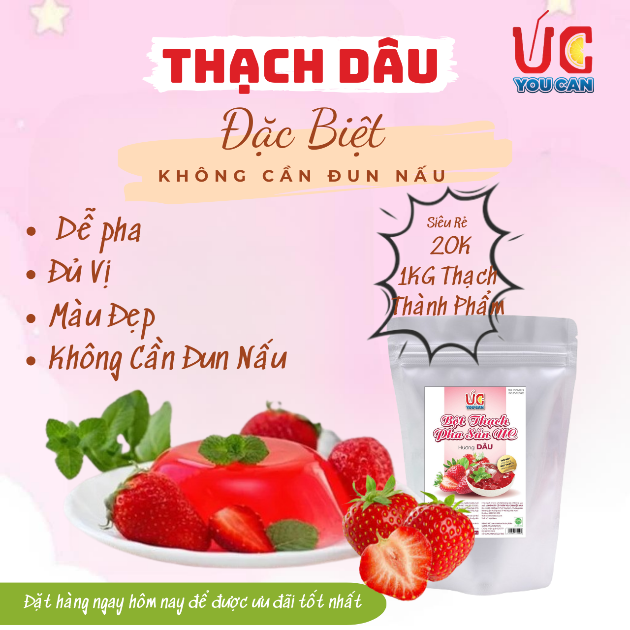 Thạch rau câu pha sẵn, thạch dâu uc ,không cần đun nấu,đủ vị,cost thấp, dễ pha chỉ 20k/1kg thạch thành phẩm