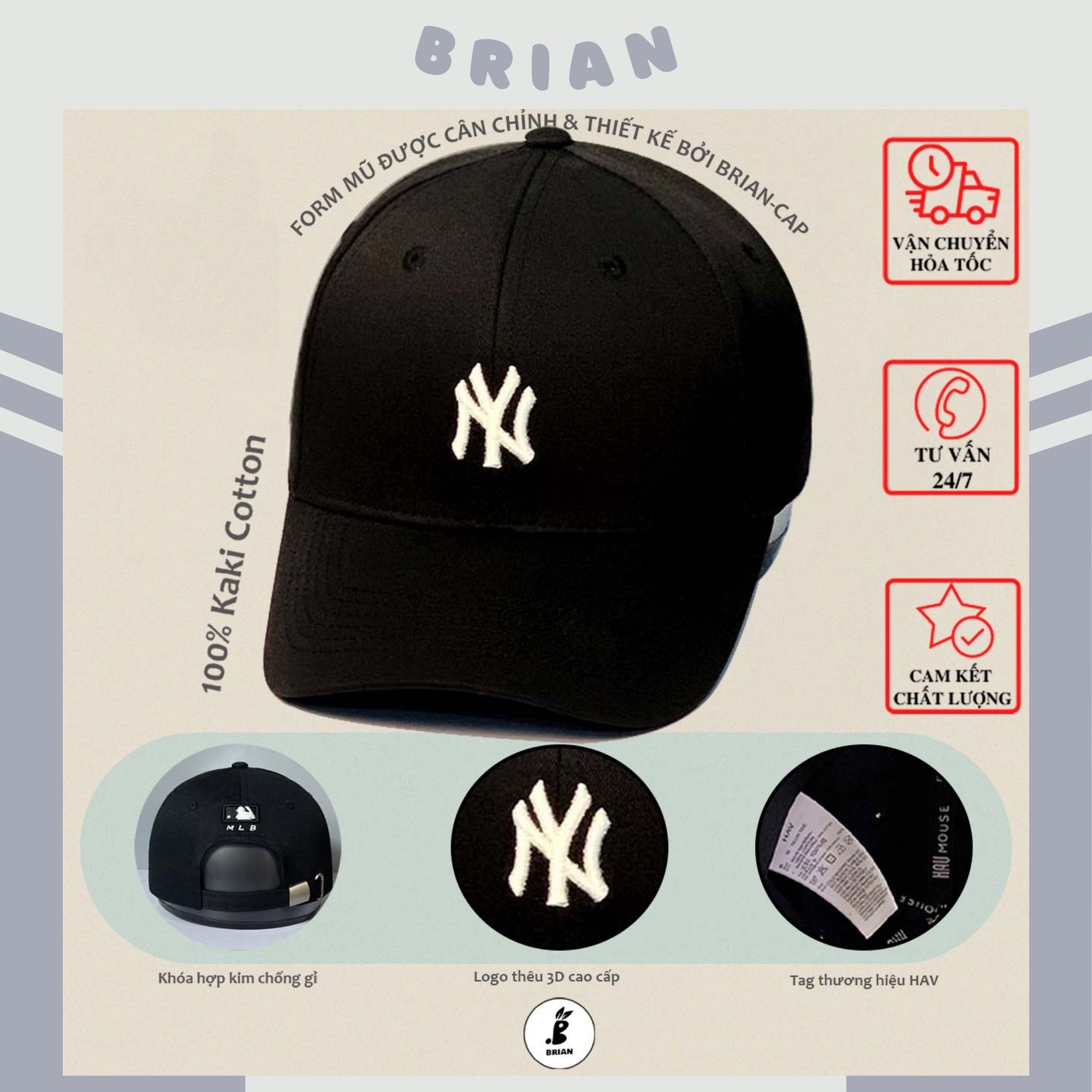 Mũ lưỡi trai đen MLB thêu chữ NY trắng Hàn Quốc, nón kết hàng xuất dư cao cấp phong cách Hàn Quốc.