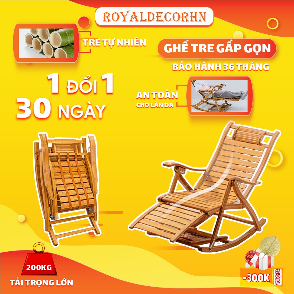 Ghế Bập Bênh Thư Giãn Chất Liệu Thiên Nhiên ROYALDECORHN - Ghế Tre Thư Giãn Gấp Gọn Thông Minh Đa Nặng - Nội Thất Phòng Khách Sân Vườn