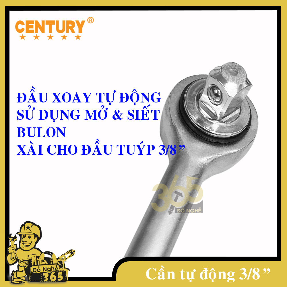 Cần siết tự động 3/8" đầu tròn xi mờ Century - chuyên dùng siết, mở tán bulong, sử dụng cho sửa chữa lắp ráp xe các loại và trong các ngành cơ khí