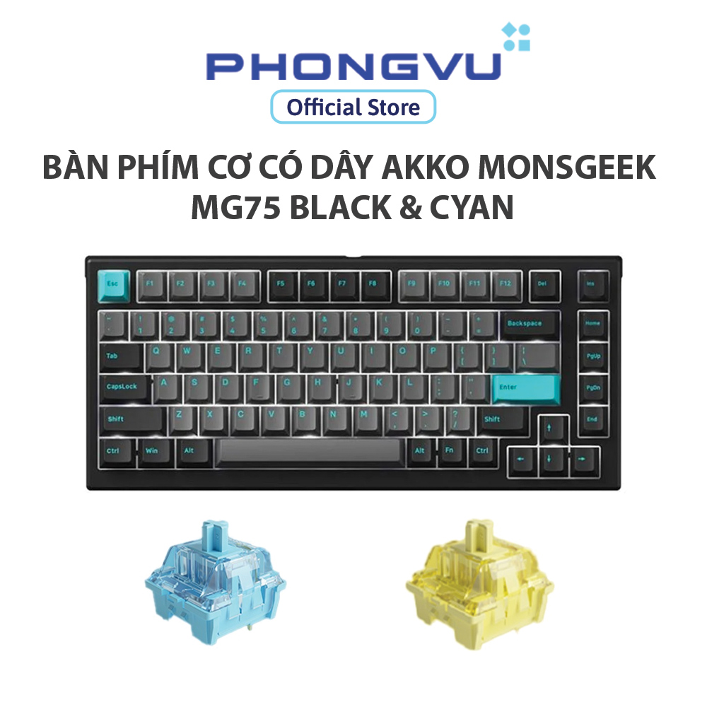 Bàn phím cơ có dây AKKO MonsGeek MG75 Black & Cyan - Bảo hành 12 tháng