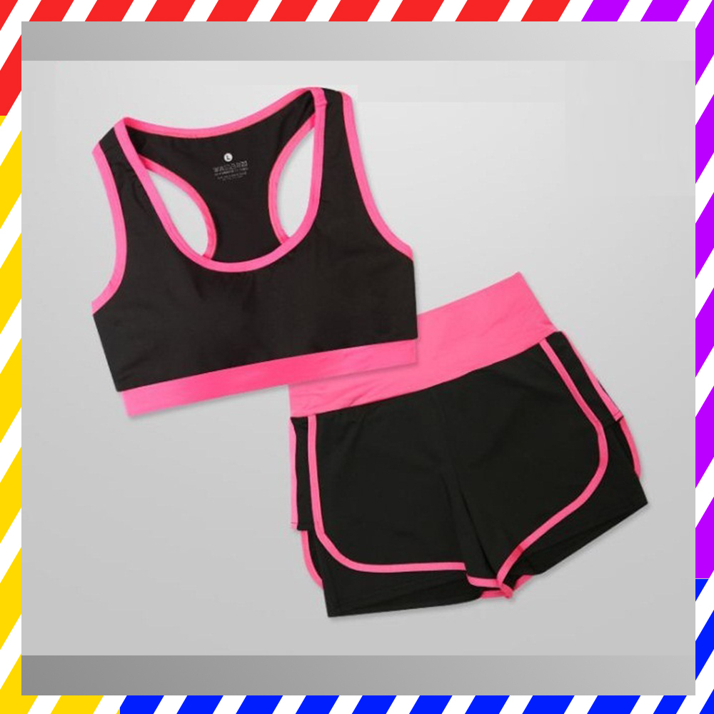 Bộ Đồ Tập Gym Yoga Nữ 2 Món, Set Quần Áo Thể Thao Tập GYM YOGA Nữ Áo Bra Quần Đùi 2 Lớp