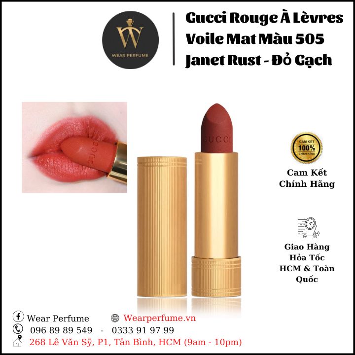 Son Gucci 505 Rouge À Lèvres Voile Mat Janet Rust - Đỏ Gạch siêu đẹp, Bền màu, Lâu trôi
