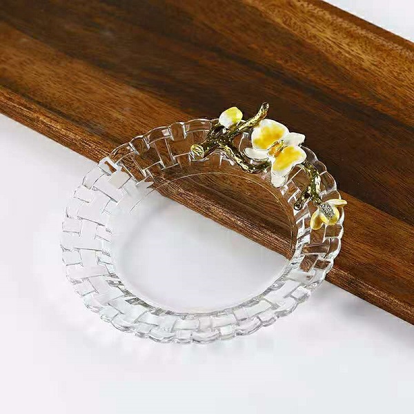 Đĩa ( dĩa) thủy tinh enamel nhiều mẫu- Song Ngư hoa thảo trà
