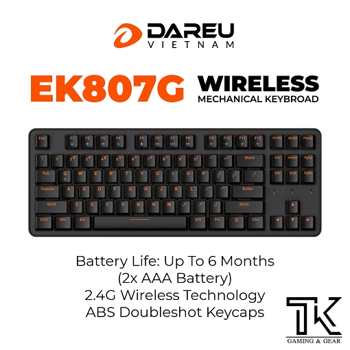 Bàn phím cơ không dây DAREU EK807G BLACK 87-KEY