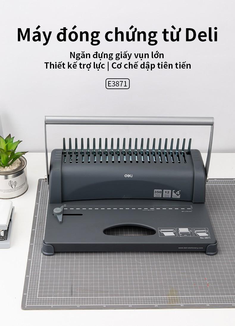 Máy Đóng Gáy Xoắn Deli 3871 dùng đóng quyển tài liệu thích hợp cho các doanh nghiệp cơ quan nhà nước cửa hàng photocopy