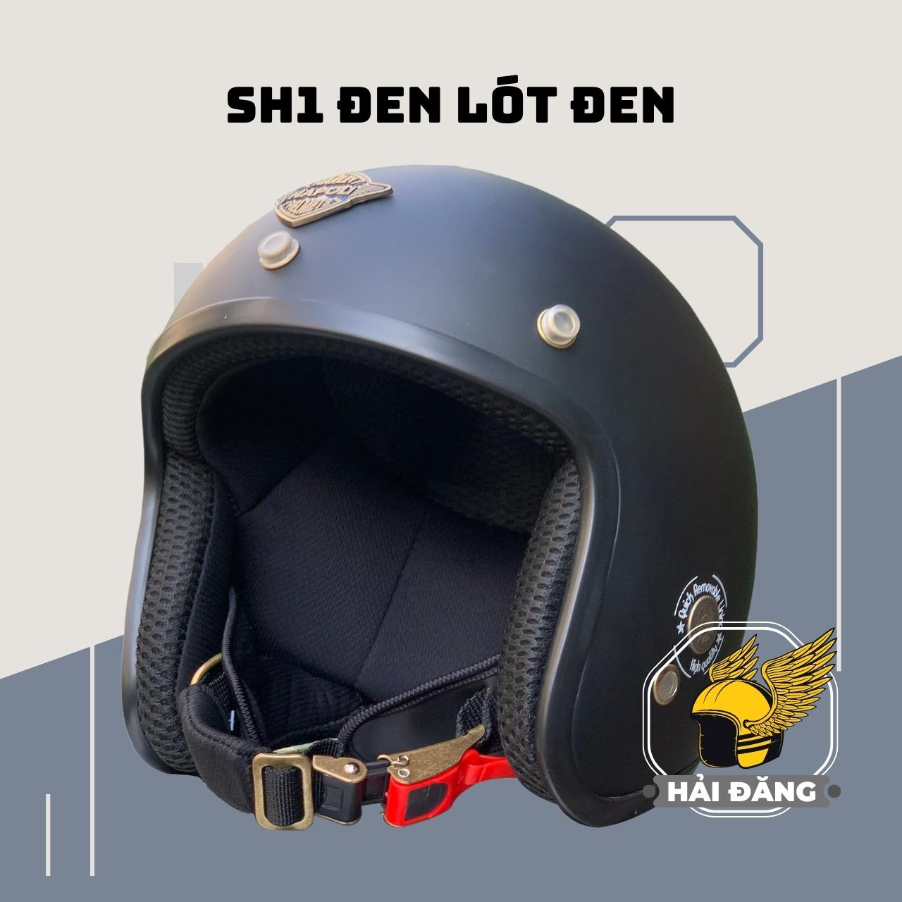 Mũ bảo hiểm 3/4 đầu Napoli SH1 đen lót đen Freesize 55-58cm - Bảo hành 12 tháng