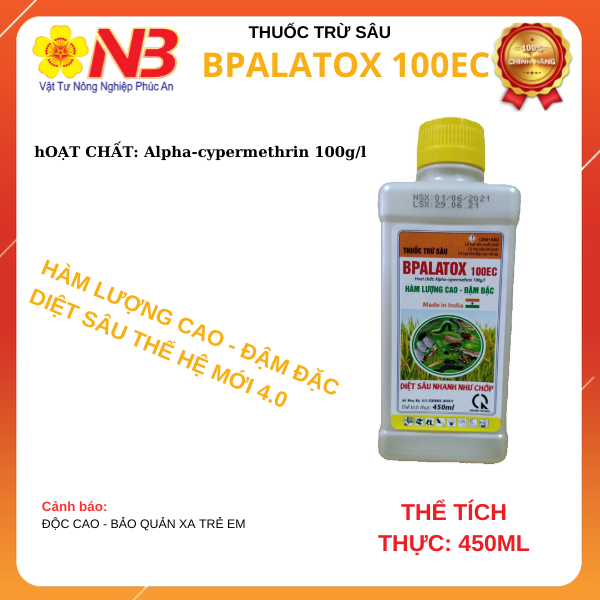 Bpalatox 100EC- chai 450ml (Alfa cypermethrin 100g/l) Trừ sâu khoang, sâu đục thẫn cuốn lá. bọ trĩ, 