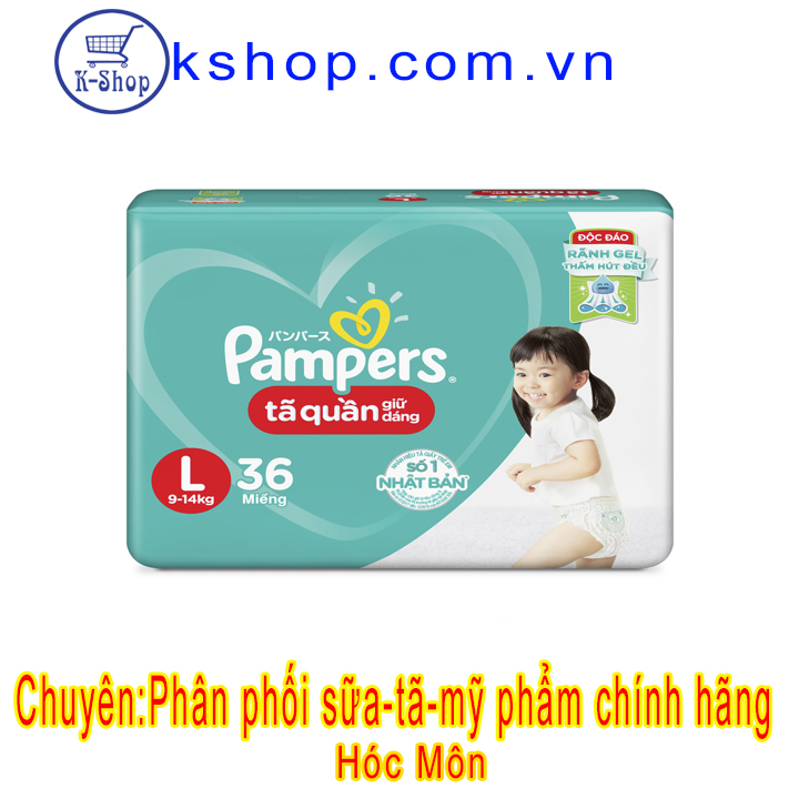 Tã quần pampers size l 36 miếng 9-14kg mẫu mới giữ dáng