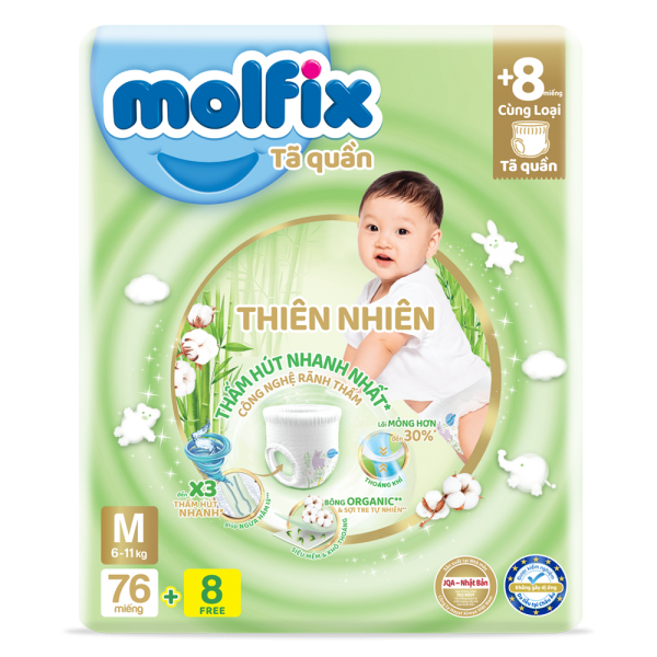 Tã/bỉm quần Molfix Thiên nhiên L38/L68/XL62