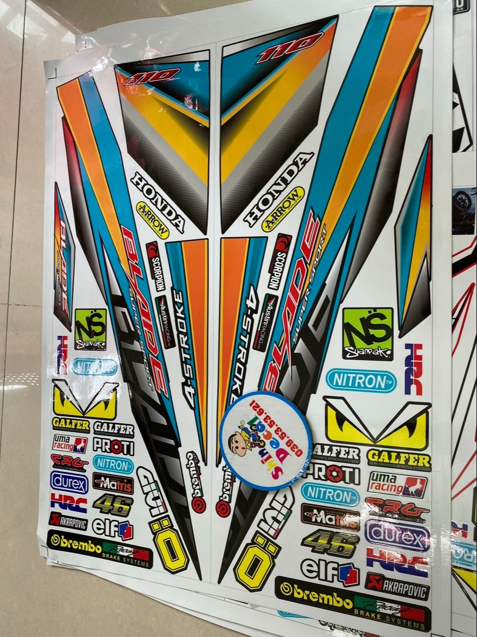 Tem rời honda wave blade 110 dán xe đen