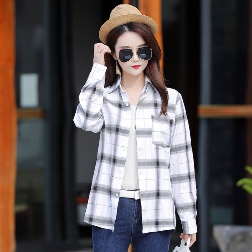 [HCM]Áo sơ mi nữ dài tay phối caro Mẫu mới siêu hot Thời trang NGÂN HÀNG MẮT KÍNH ĐBP Thiết kế trẻ trung sang trọng cho quý cô