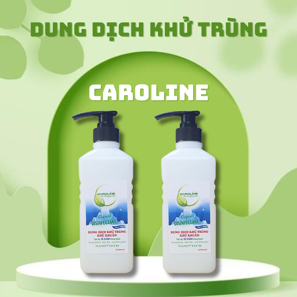 Dung dịch khử trùng khử khuẩn khử mùi hương sả chanh Caroline 600 ml công nghệ Nano+