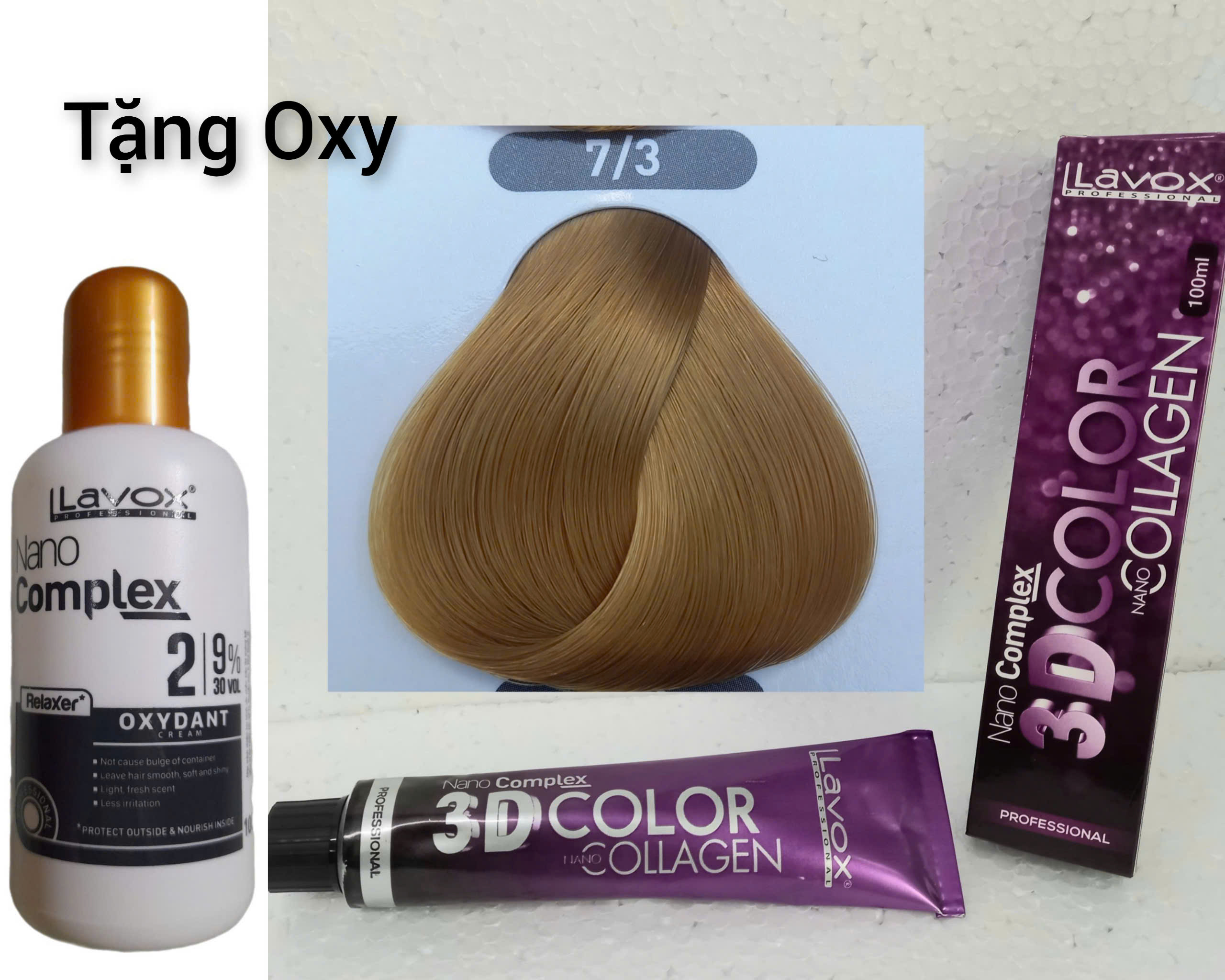 Nhuộm lavox màu tóc vàng trà nhuộm lavox tím color 3d nano collagen