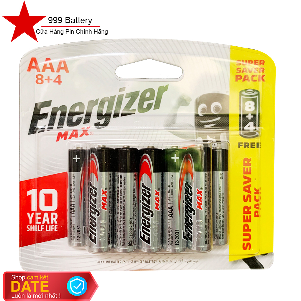 Vỉ 12 viên pin AAA Energizer max Alkaline chính hãng , siêu bền