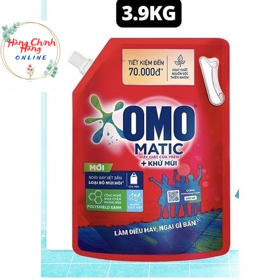 (MỚI) Túi Nước Giặt OMO Matic 3,9kg- Đỏ- Cửa Trên