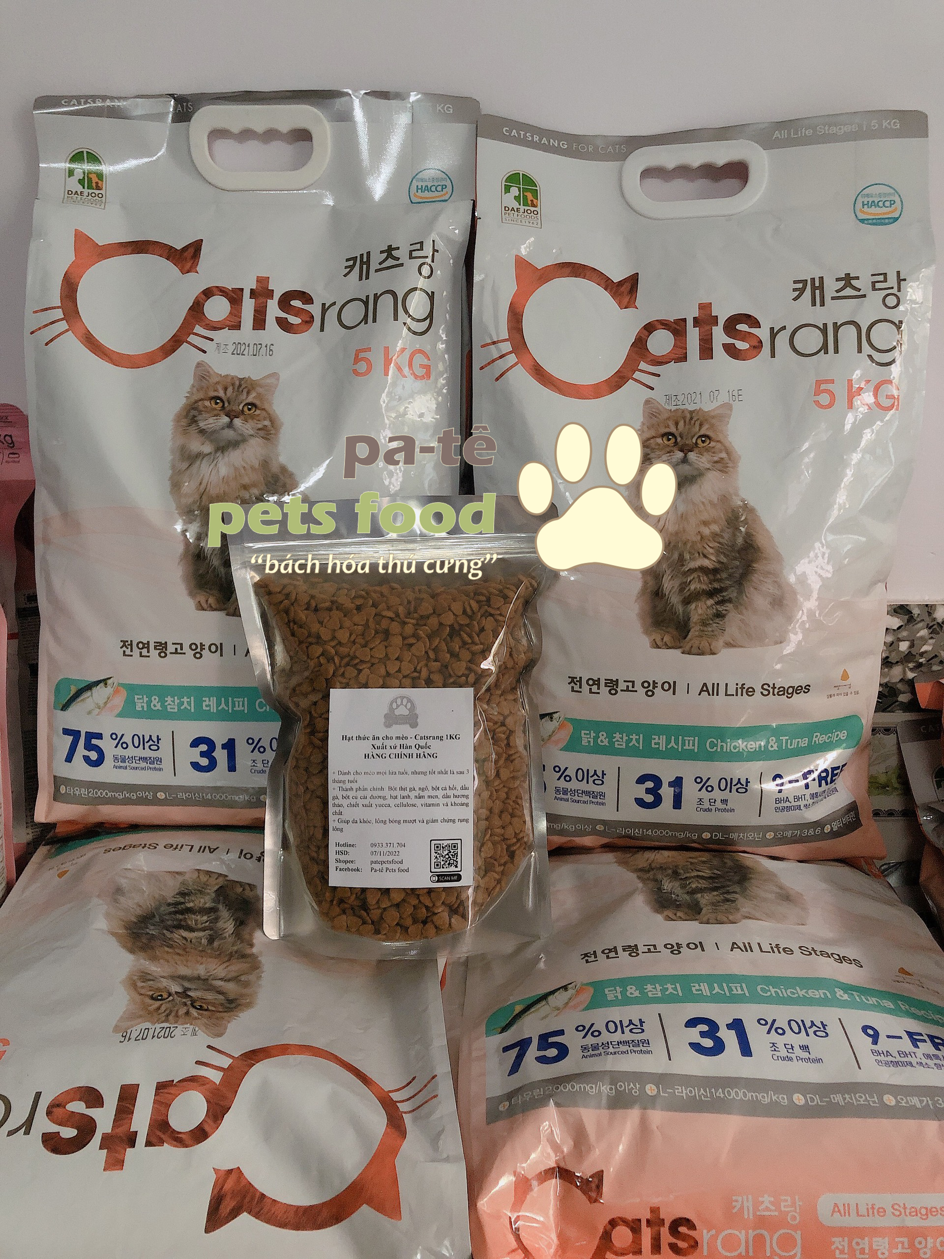 Thức ăn cho mèo Hạt Catsrang - TÚI Zip 1kg - Xuất xứ Hàn Quốc