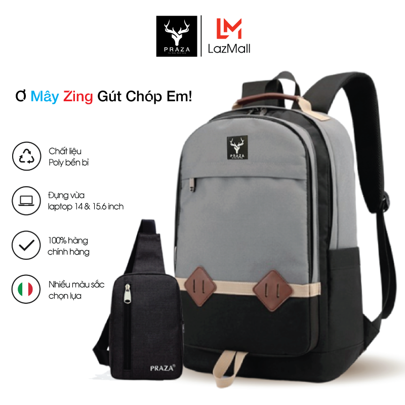Combo Balo Thời Trang Hàn Quốc, Balo Nam Nữ Praza Có Kích Thước 47cm x 31cm x 16cm - BL167 & Túi Đeo Chéo Tiện Ích PRAZA - DC095 (ĐEN) ,
