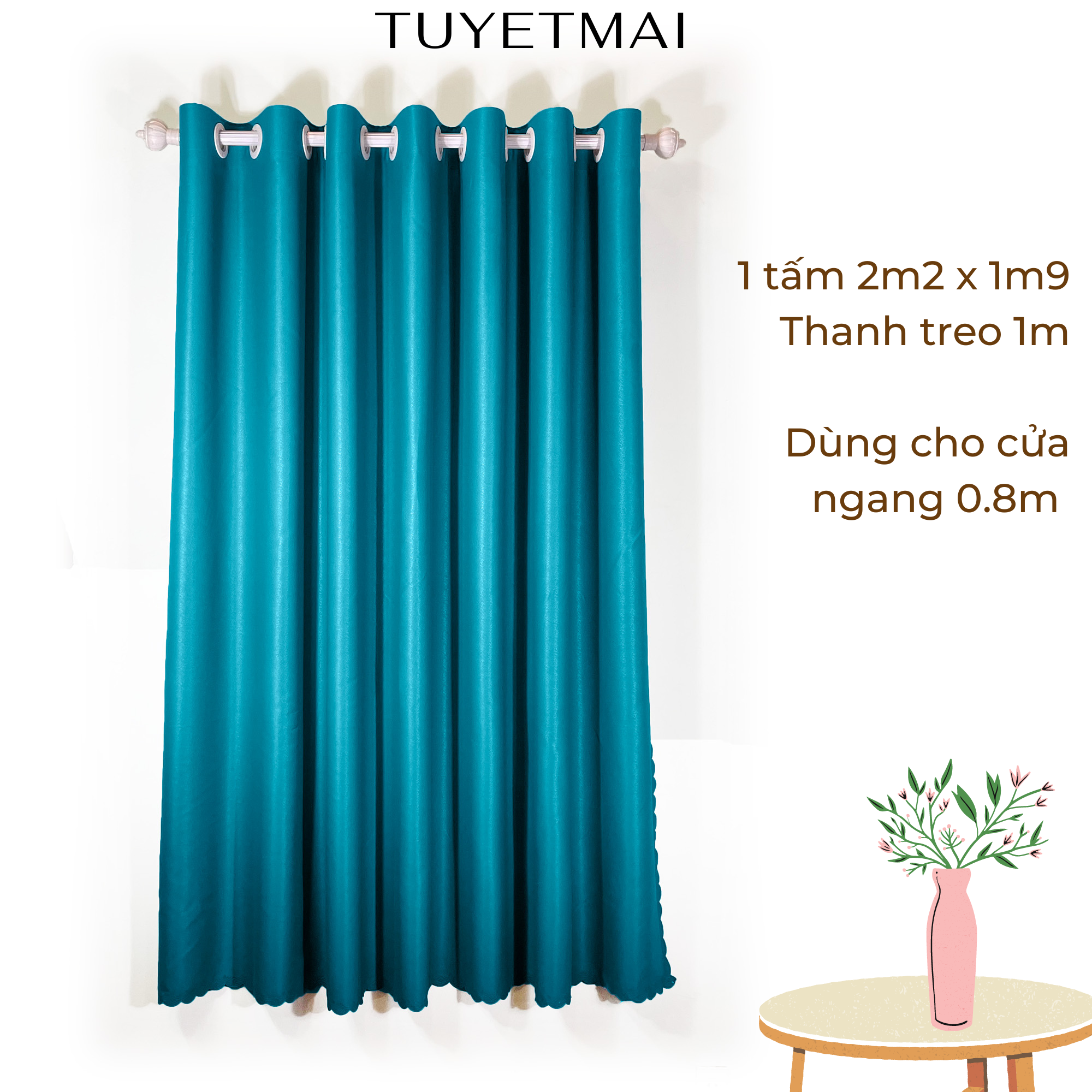 TM10 - Rèm cửa, màn che nắng, chất vải dày che nắng - Màu xanh