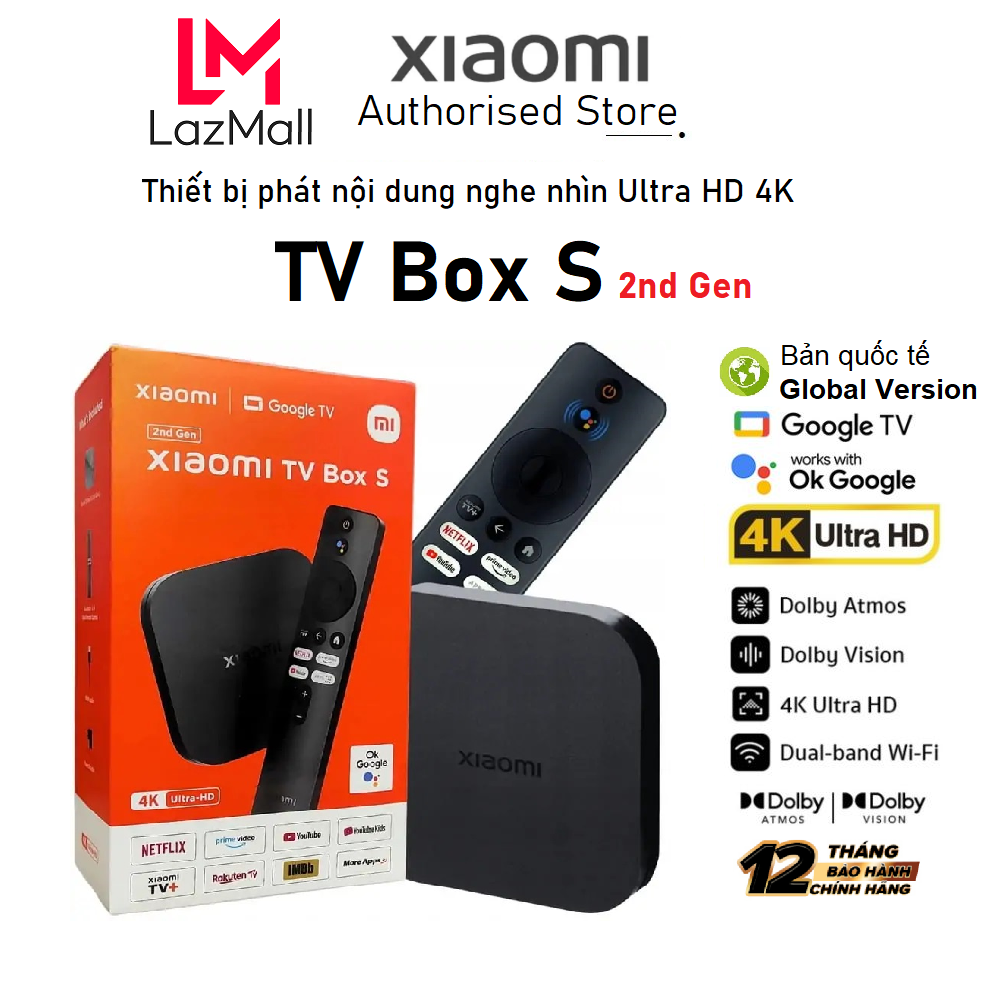 Mibox S Gen 2 4K - Xiaomi TV Box S 2nd UHD 4K(3840×2160p) 60fps, Bluetooth 5.2, Hệ điều hành Google TV, HDR10+, Bản quốc tế - Chính hãng Digiworld