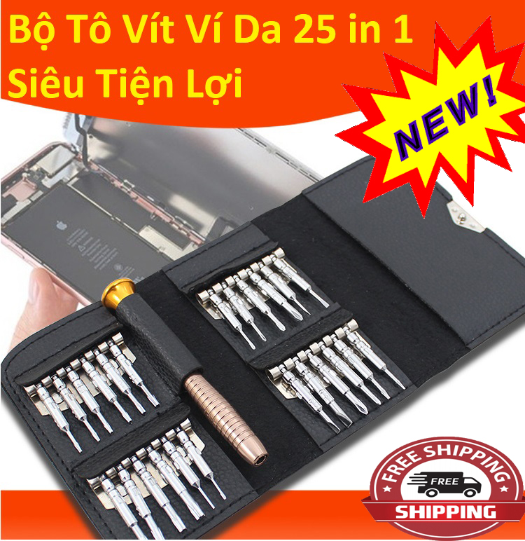 Bộ Tua Vít Sửa Điện Thoại,Tô Vít Mở Iphone, Bộ Tô Vít Ví Da 25 In 1