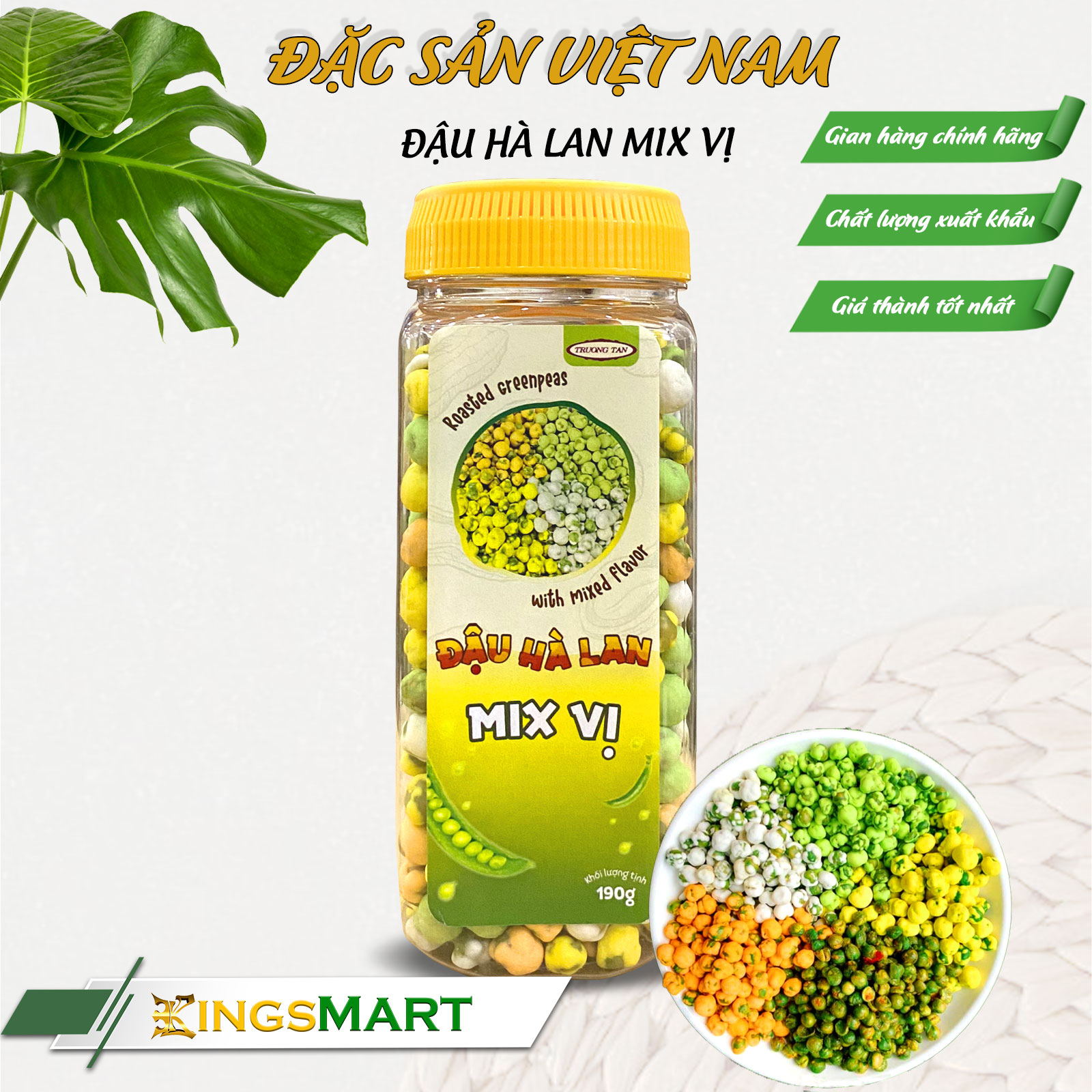 Mixed Peas with Flavors (Wasabi, Cheese, Durian, Milk) - Truong Tan Brand - 190g Jar - Kingsmart